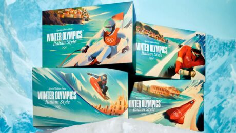 Olympische ringpasta in vier verpakkingsdesigns